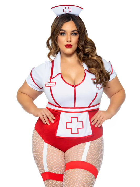 Plus Nurse Feelgood Sexy Costume - 1x/2x - White / Red - Not Very Vanilla