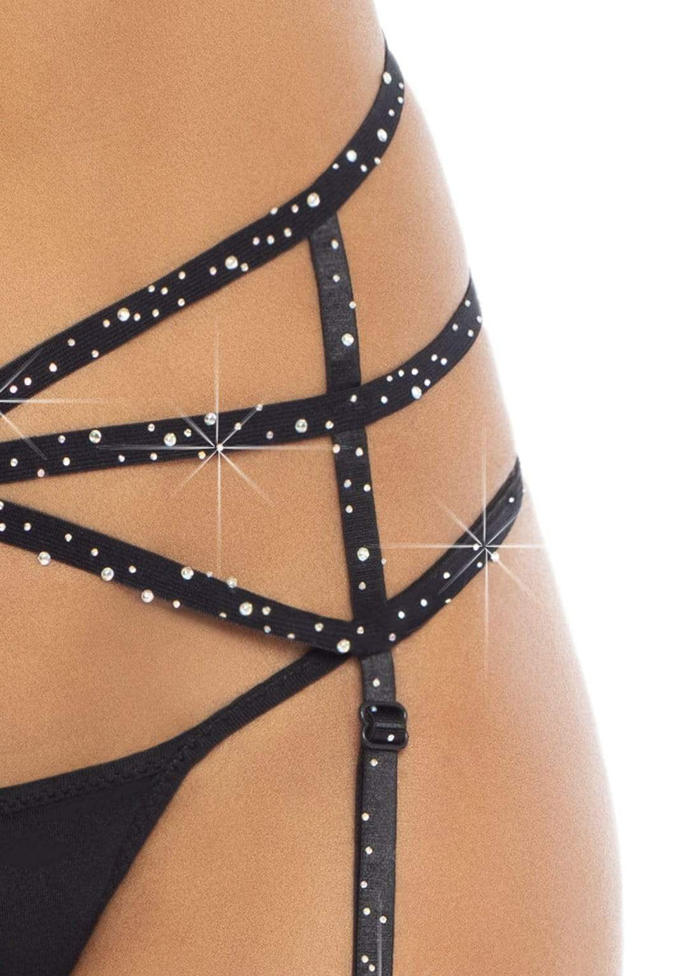 Strappy Elastic Rhinestone Garter - Black - One Size - Not Very Vanilla