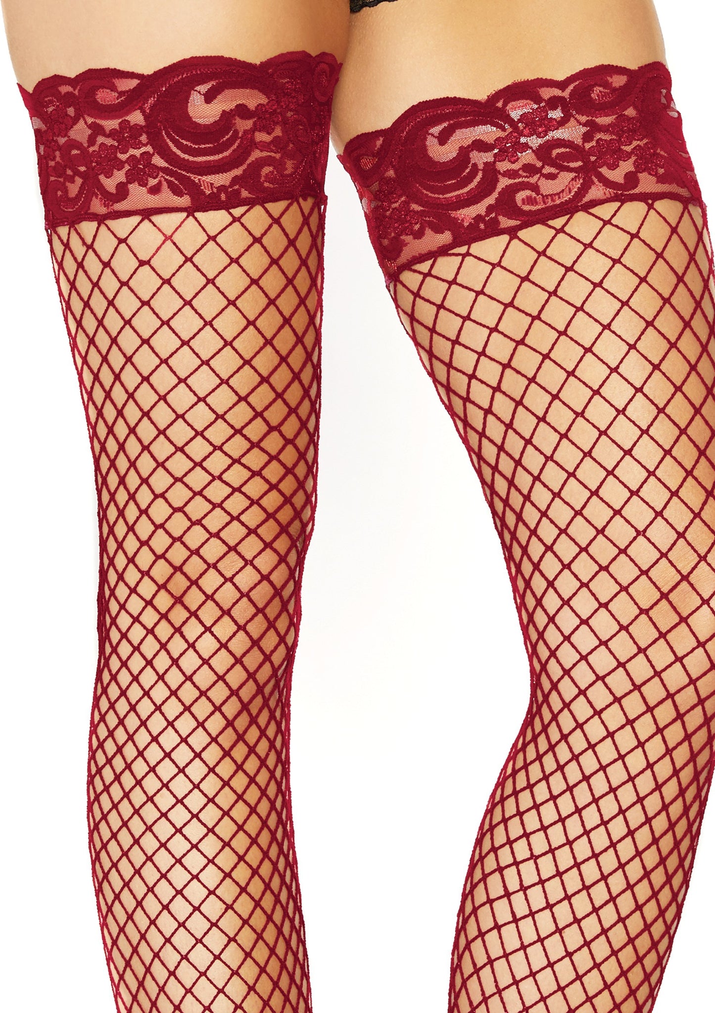 Stay Up Fishnet Thigh Highs - One Size - Burgundy - Not Very Vanilla