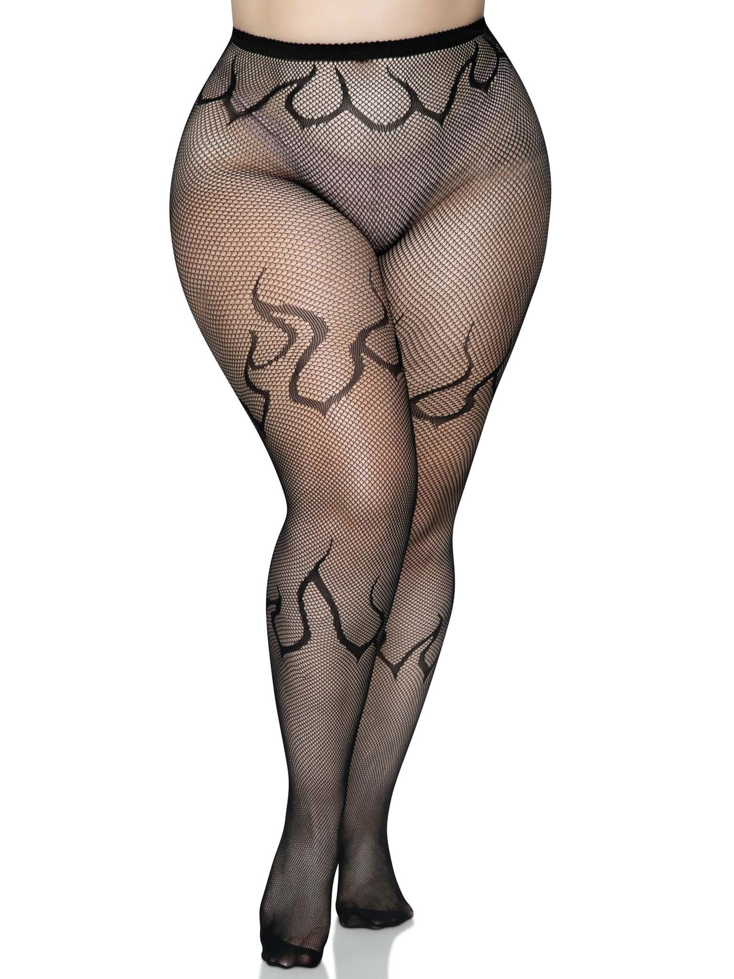 Flame Net Tights - 1x/2x - Black - Not Very Vanilla