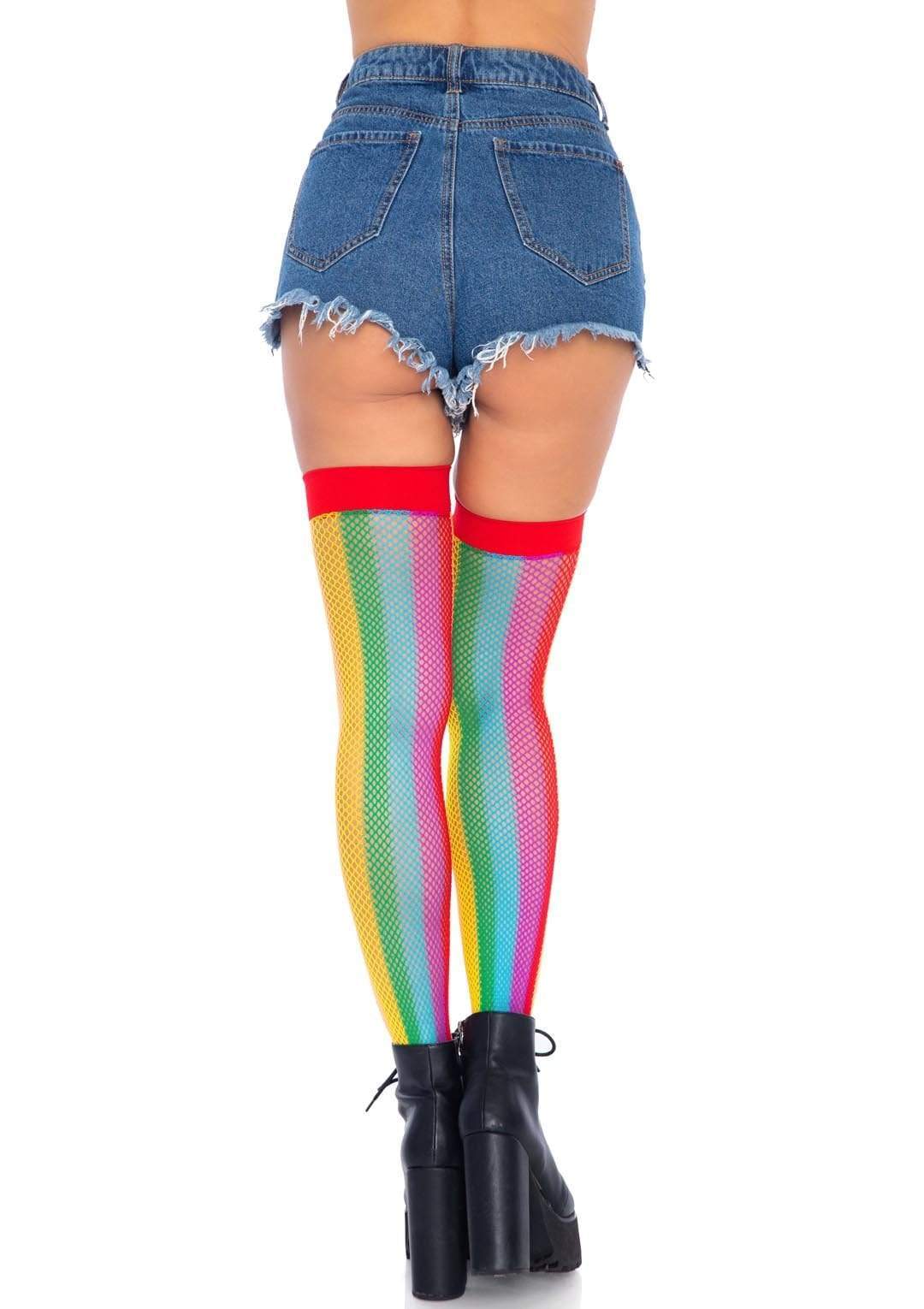 Rainbow Fishnet Thigh Highs - One Size - Multicolor - Not Very Vanilla