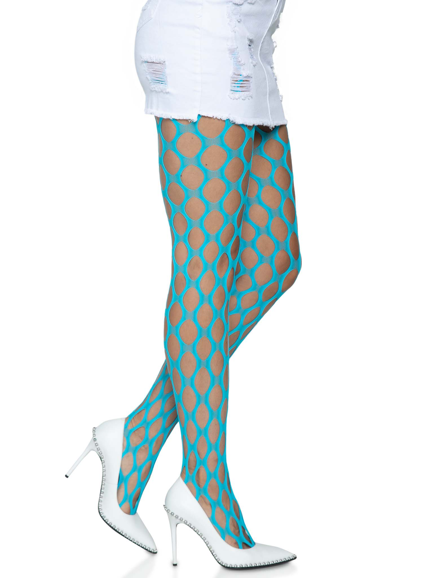 Jumbo Pothole Net Tights - Neon Blue - One Size - Not Very Vanilla