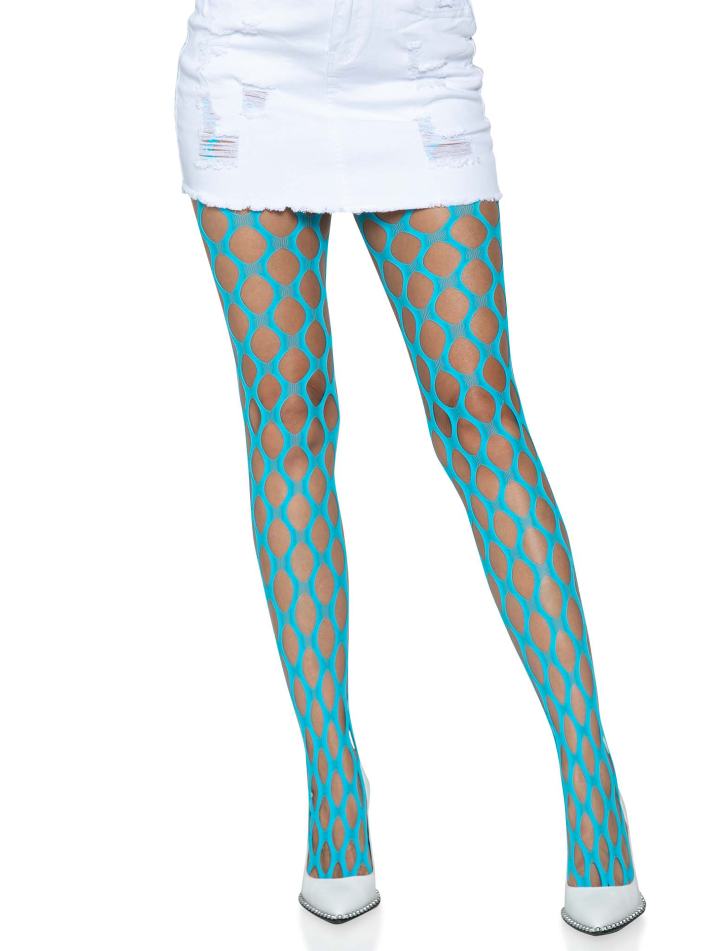 Jumbo Pothole Net Tights - Neon Blue - One Size - Not Very Vanilla