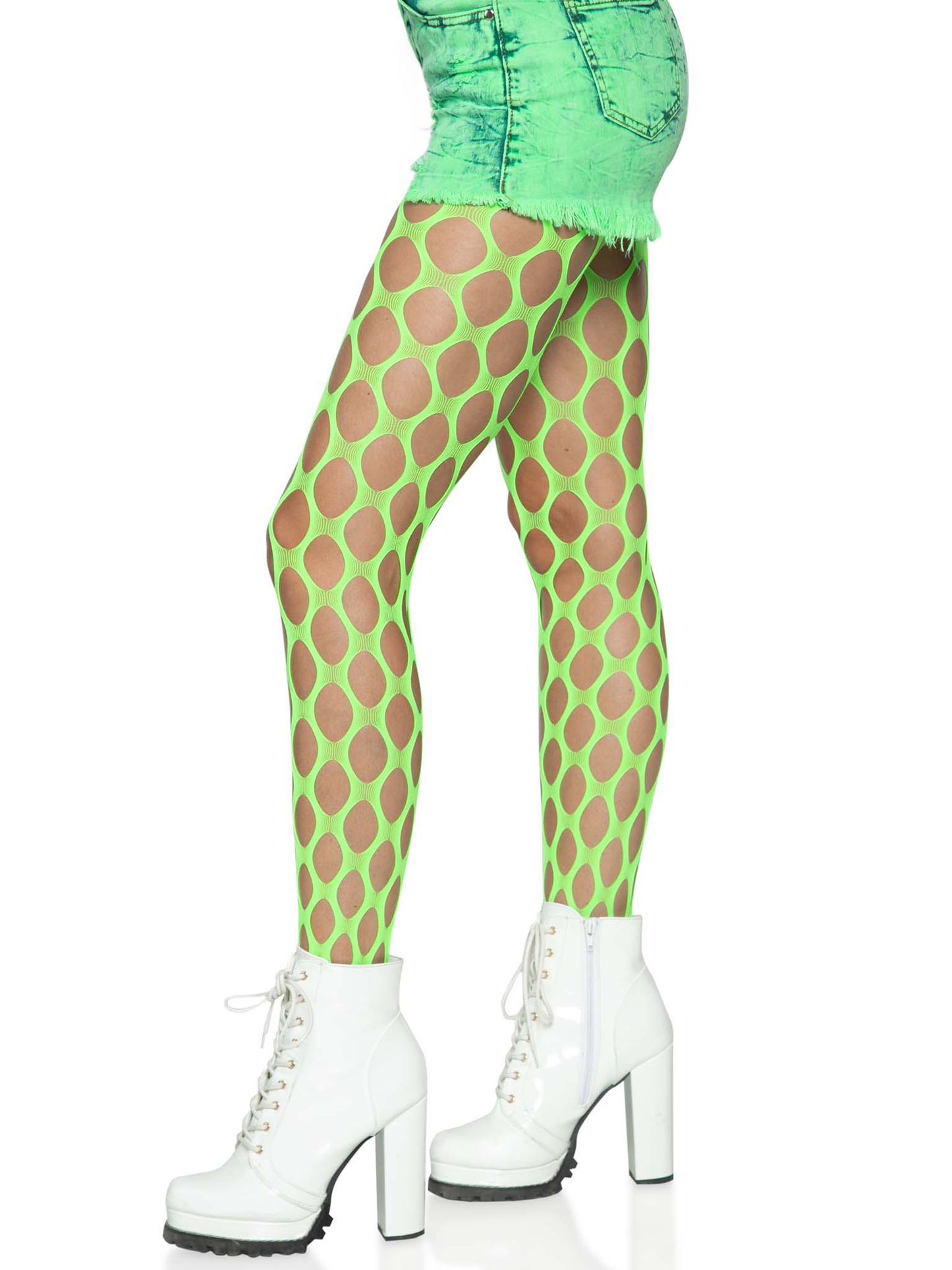 Jumbo Pothole Net Tights - Neon Green - One Size - Not Very Vanilla