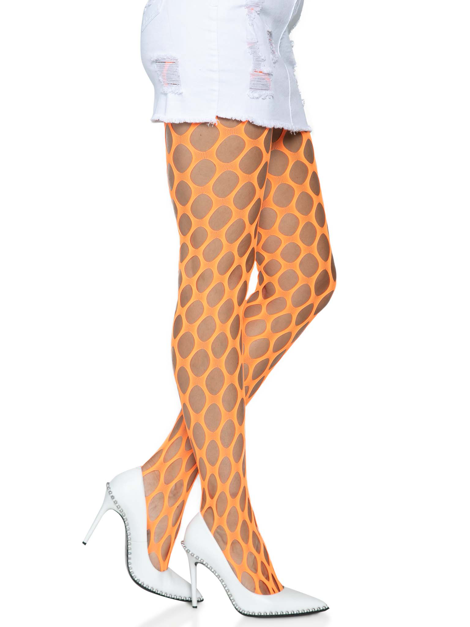 Jumbo Pothole Net Tights - Neon Orange - One Size - Not Very Vanilla