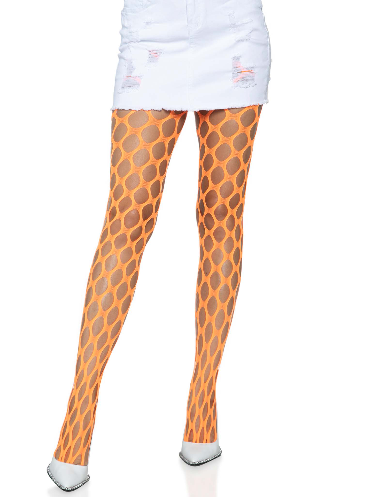 Jumbo Pothole Net Tights - Neon Orange - One Size - Not Very Vanilla