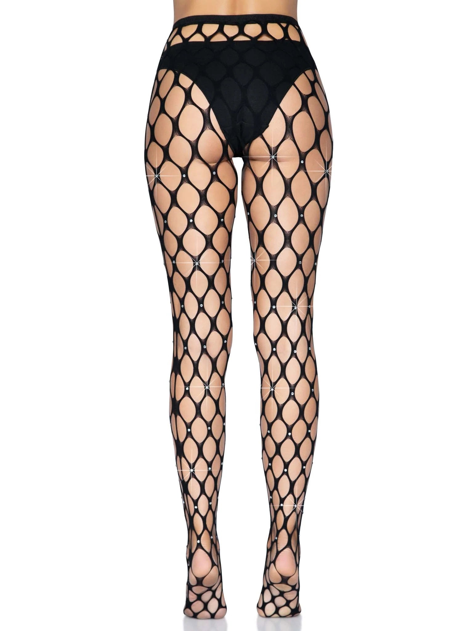 Rhinestone Pothole Net Tights - One Size - Black - Not Very Vanilla