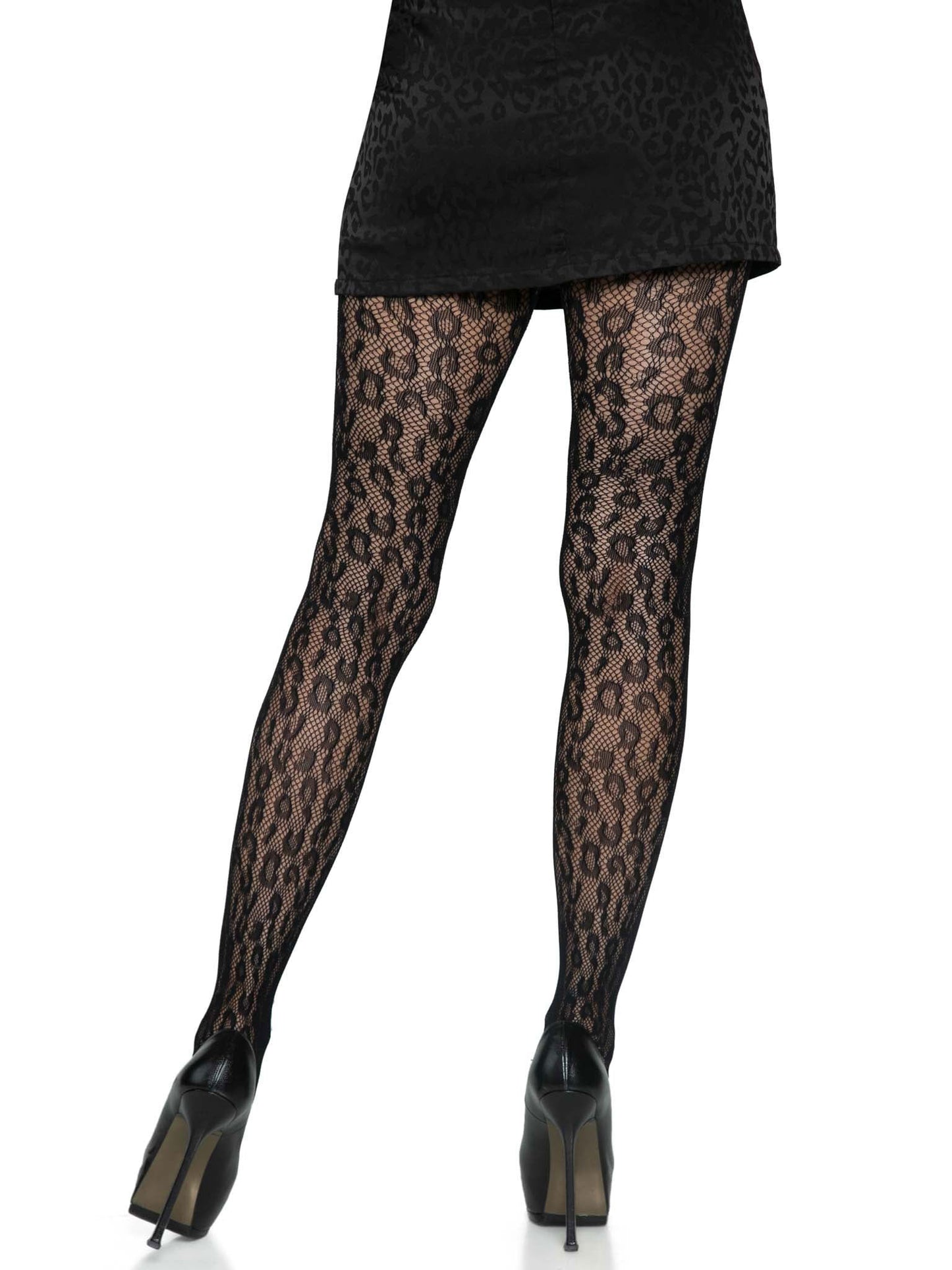 Leopard Net Tights - One Size - Black - Not Very Vanilla