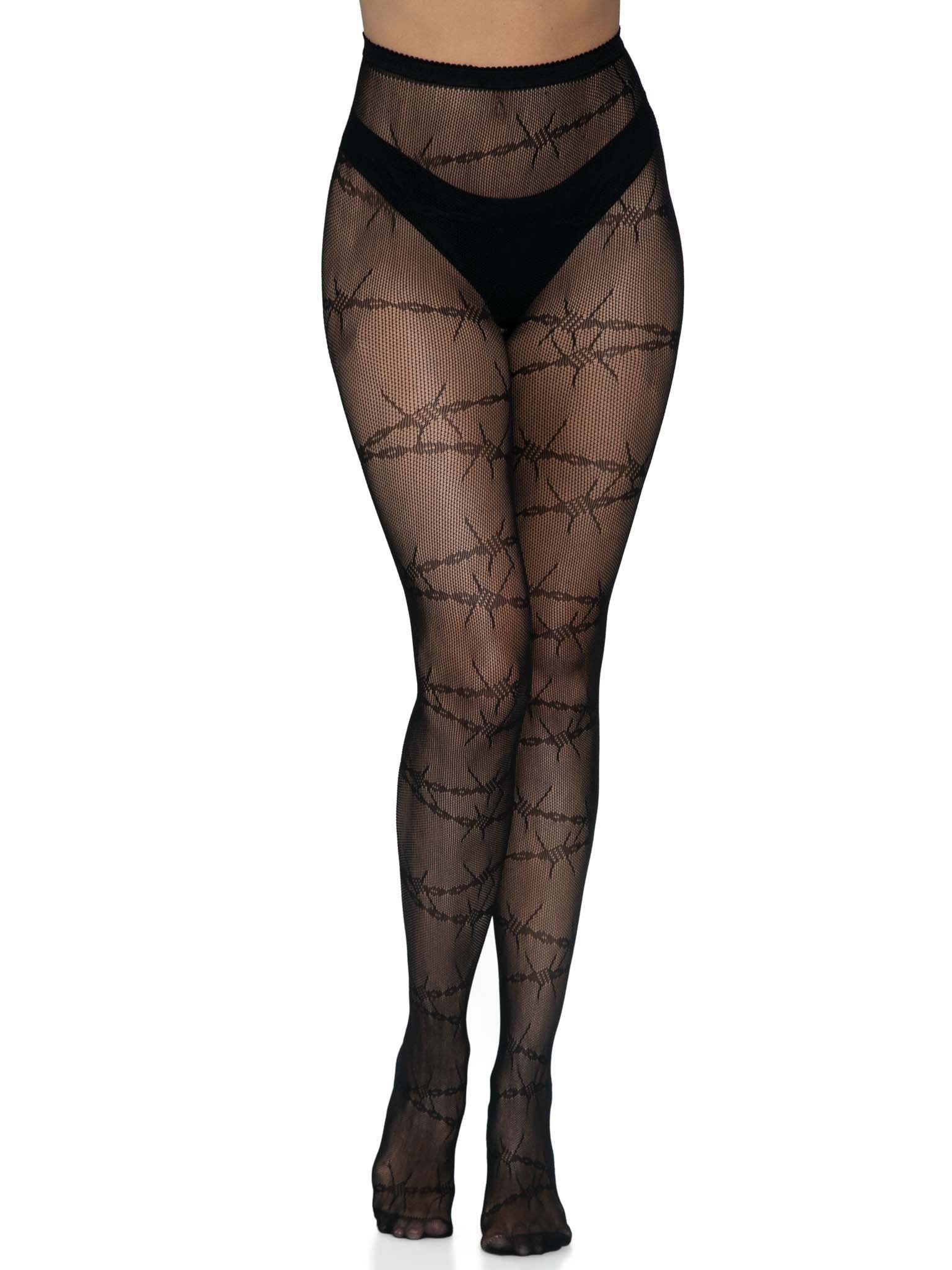 Barbed Wire Fishnet Tights - One Size - Black - Not Very Vanilla