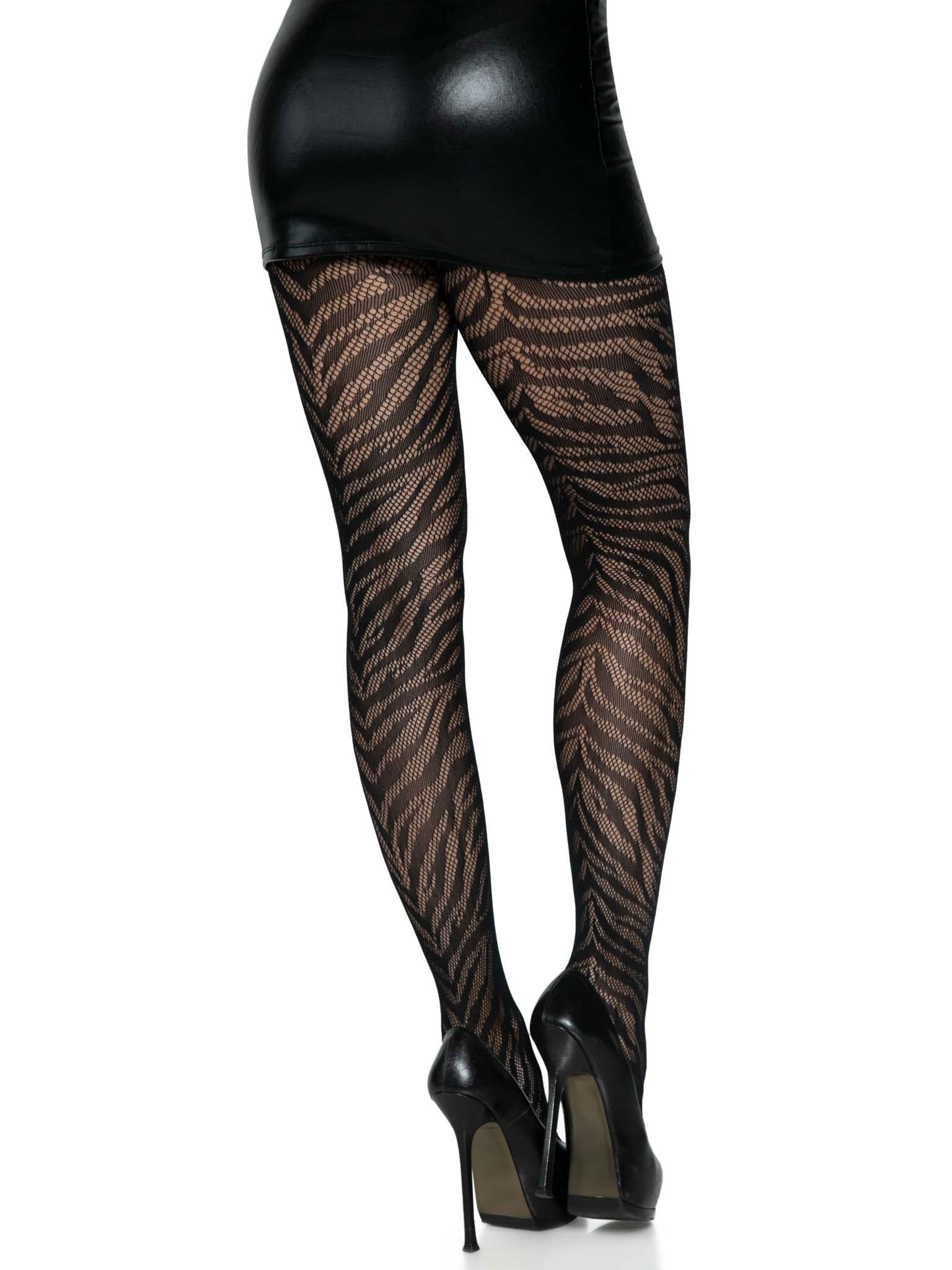 Zebra Net Tights - One Size - Black - Not Very Vanilla