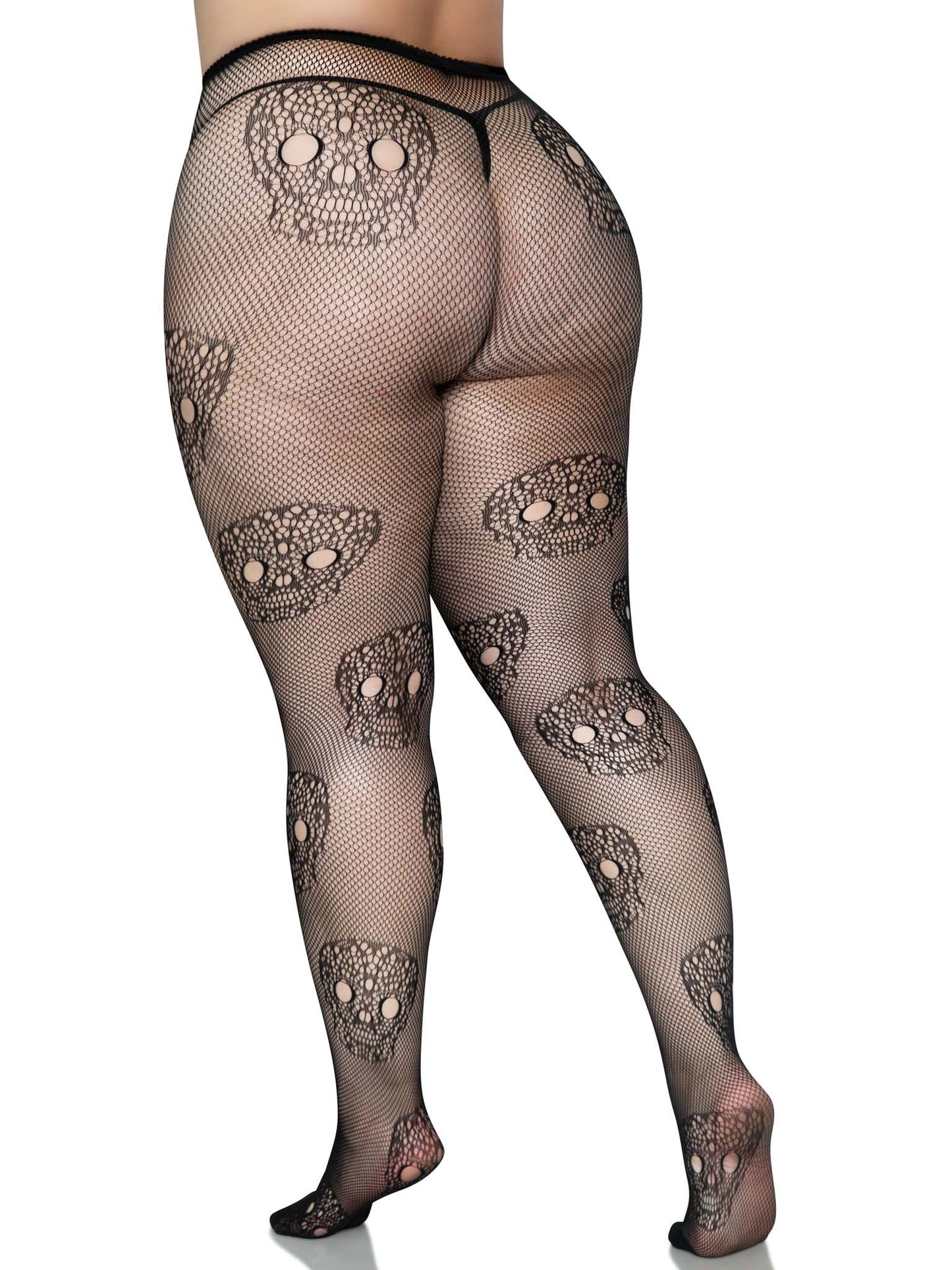 Lace Skulls Fishnet Tights - 1x/2x - Black - Not Very Vanilla