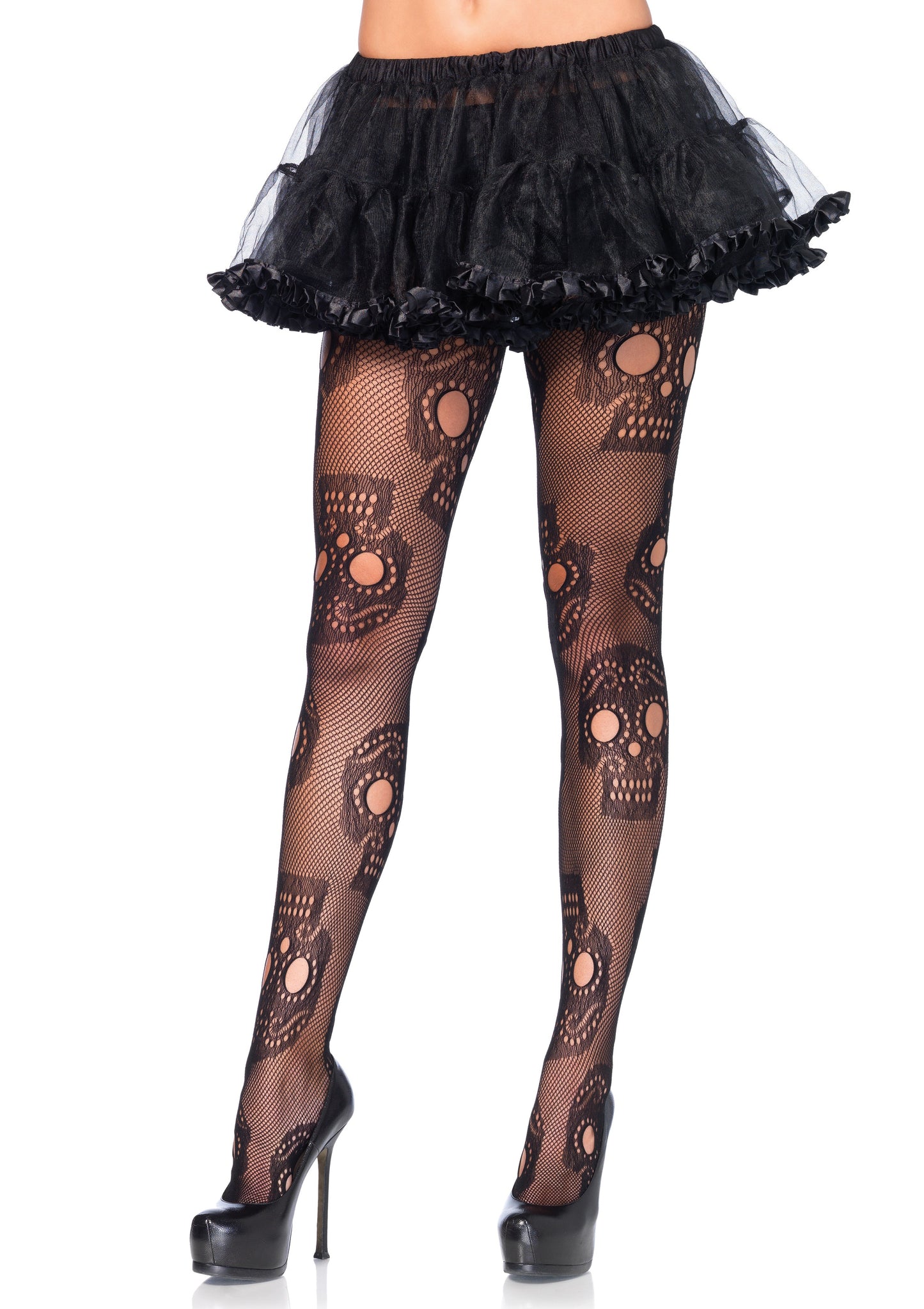 Sugar Skull Net Pantyhose - One Size - Not Very Vanilla