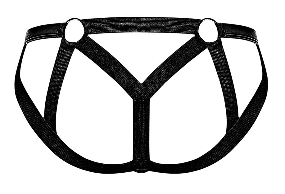 Cage Matte Strappy Ring Jock - L/ XL - Black - Not Very Vanilla