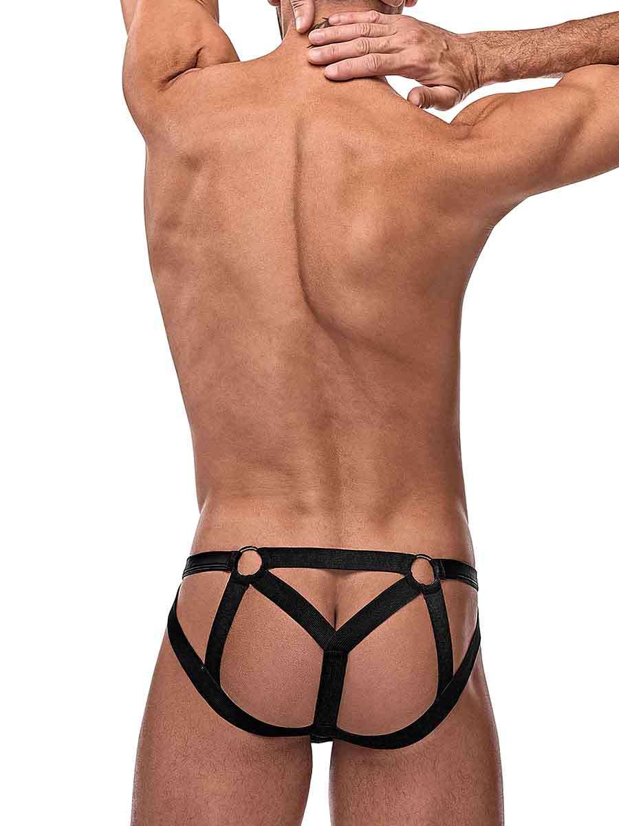 Cage Matte Strappy Ring Jock - L/ XL - Black - Not Very Vanilla