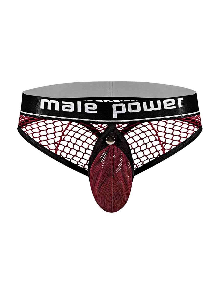 Cock Pit Net Cock Ring Thong - S/ M - Burgundy - Not Very Vanilla