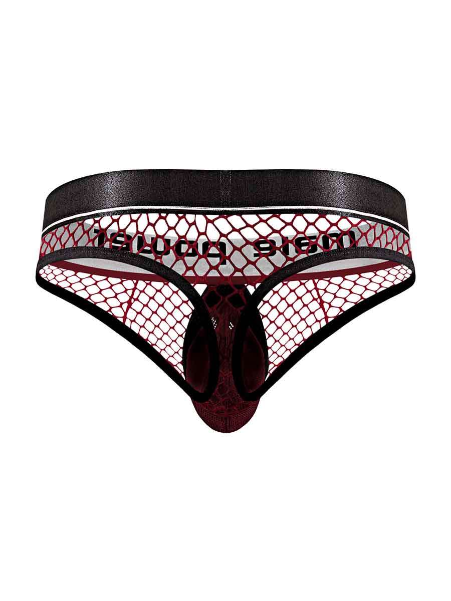 Cock Pit Net Cock Ring Thong - S/ M - Burgundy - Not Very Vanilla