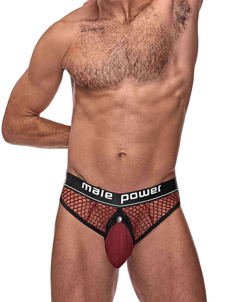 Cock Pit Net Cock Ring Thong - S/ M - Burgundy - Not Very Vanilla