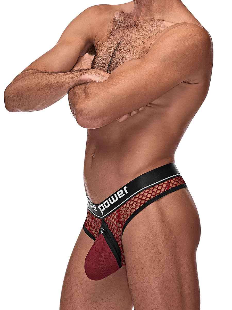 Cock Pit Net Cock Ring Thong - S/ M - Burgundy - Not Very Vanilla