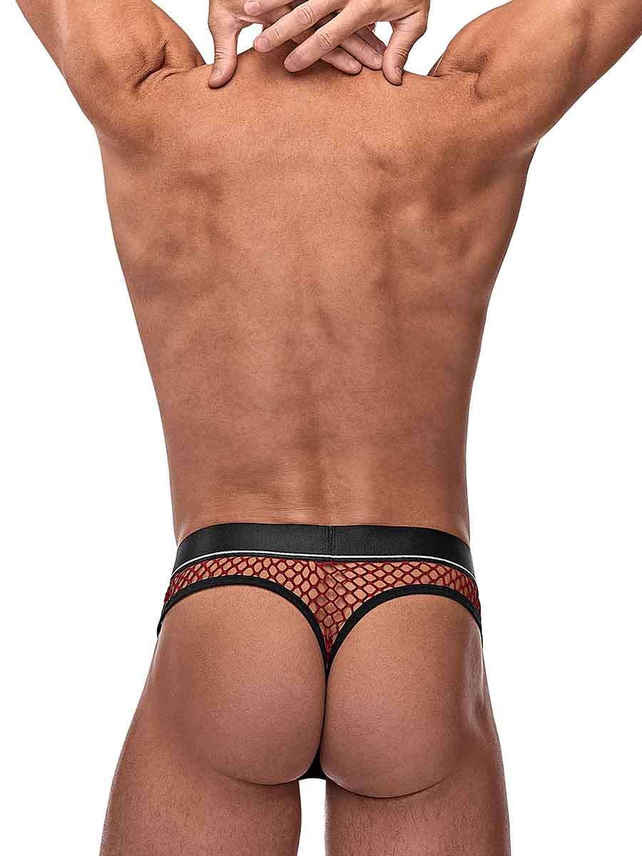 Cock Pit Net Cock Ring Thong - S/ M - Burgundy - Not Very Vanilla