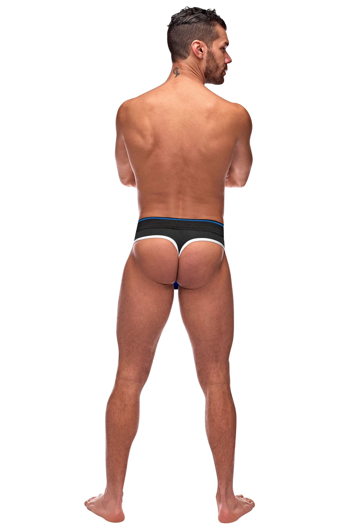 Retro Sport Panel Thong - L/ XL - Black/ Blue - Not Very Vanilla