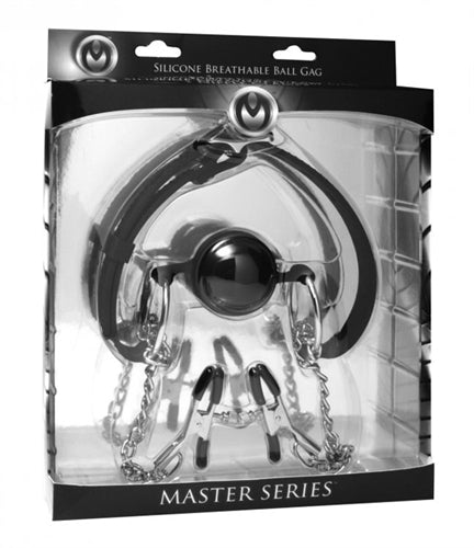 Hinder Silicone Breathable Ball Gag and Nipple Clamps - Not Very Vanilla