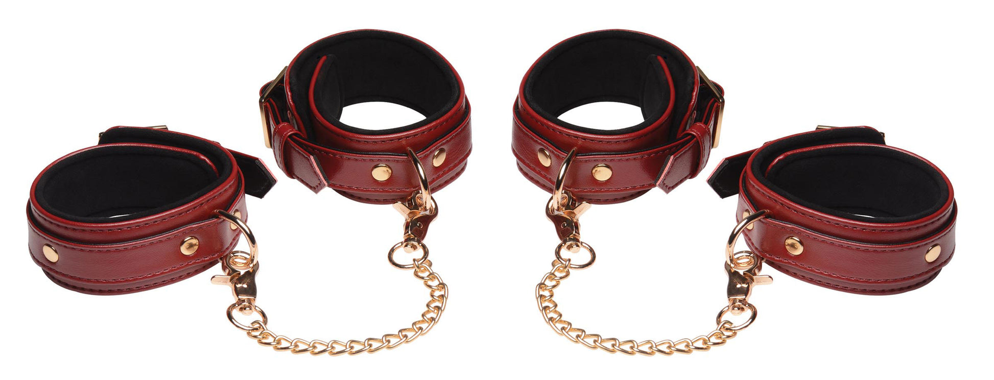 6 Piece Burgundy Bondage Set Burgundy Cuffs, Collar and Leash - Not Very Vanilla