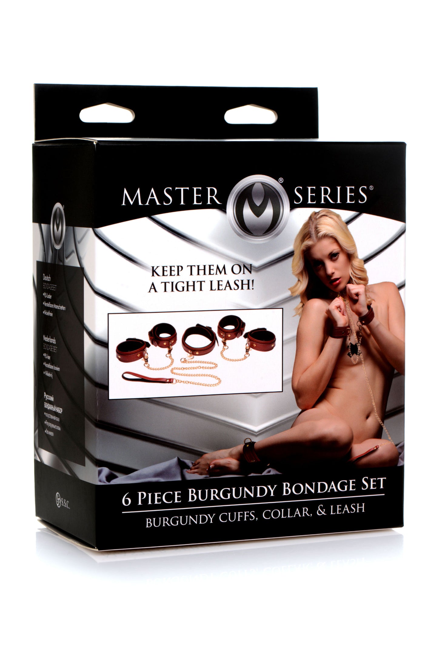 6 Piece Burgundy Bondage Set Burgundy Cuffs, Collar and Leash - Not Very Vanilla