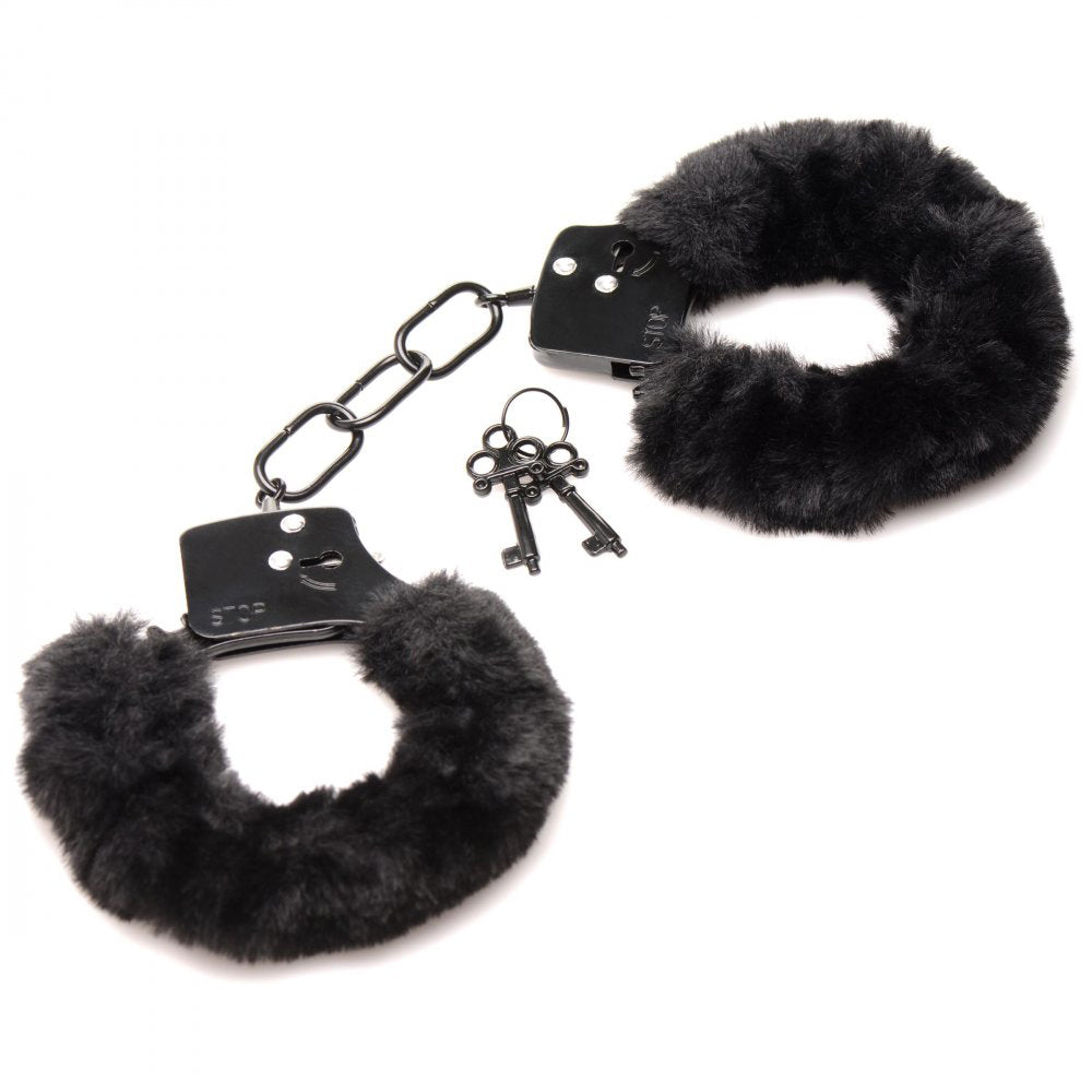 Cuffed in Fur Furry Handcuffs - Black - Not Very Vanilla