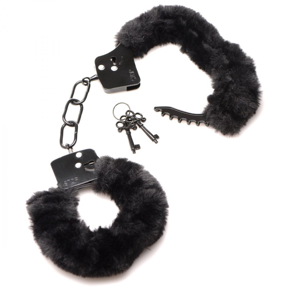 Cuffed in Fur Furry Handcuffs - Black - Not Very Vanilla