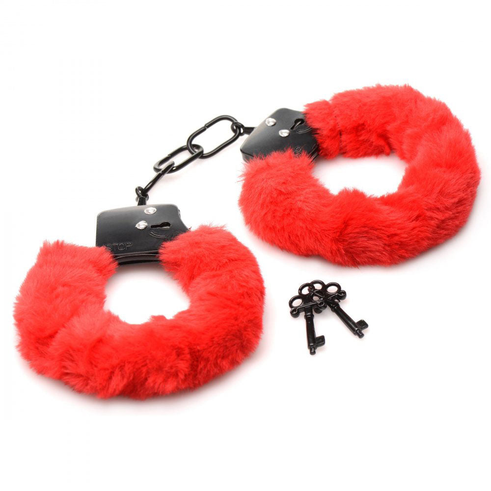 Cuffed in Fur Furry Handcuffs - Red - Not Very Vanilla