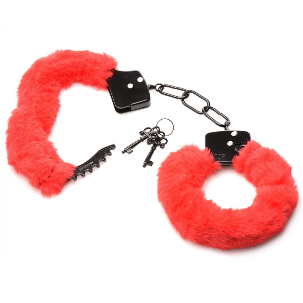 Cuffed in Fur Furry Handcuffs - Red - Not Very Vanilla