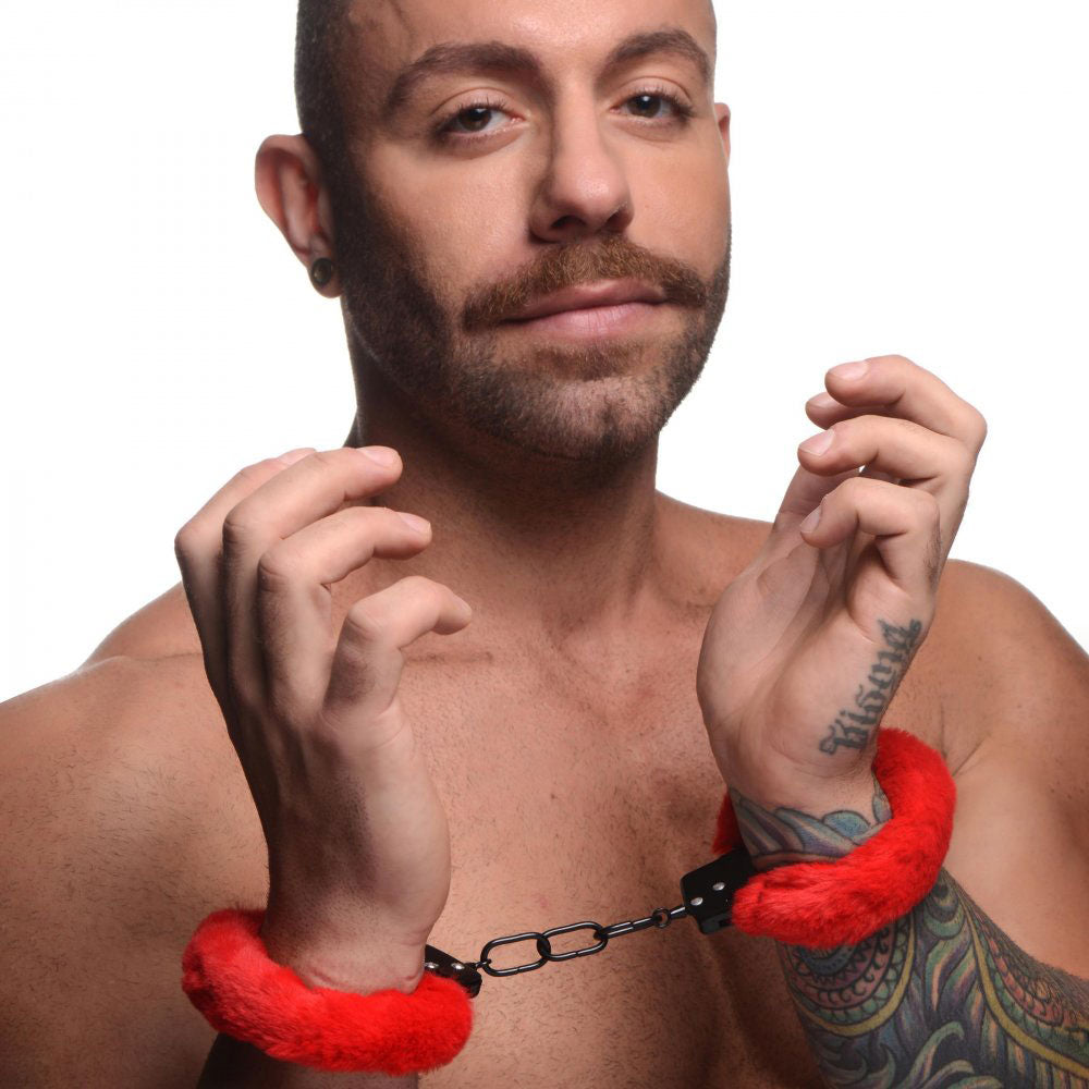 Cuffed in Fur Furry Handcuffs - Red - Not Very Vanilla