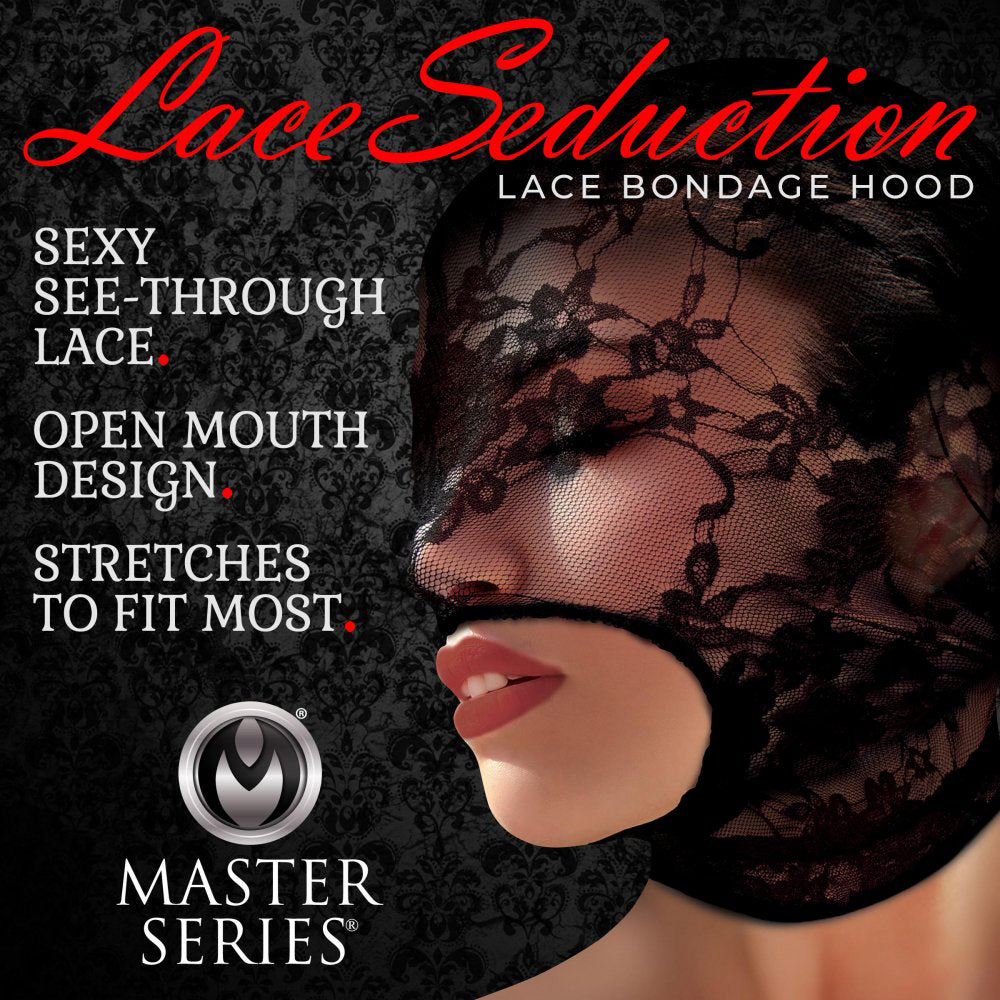 Lace Seduction Lace Bondage Hood - Black - Not Very Vanilla