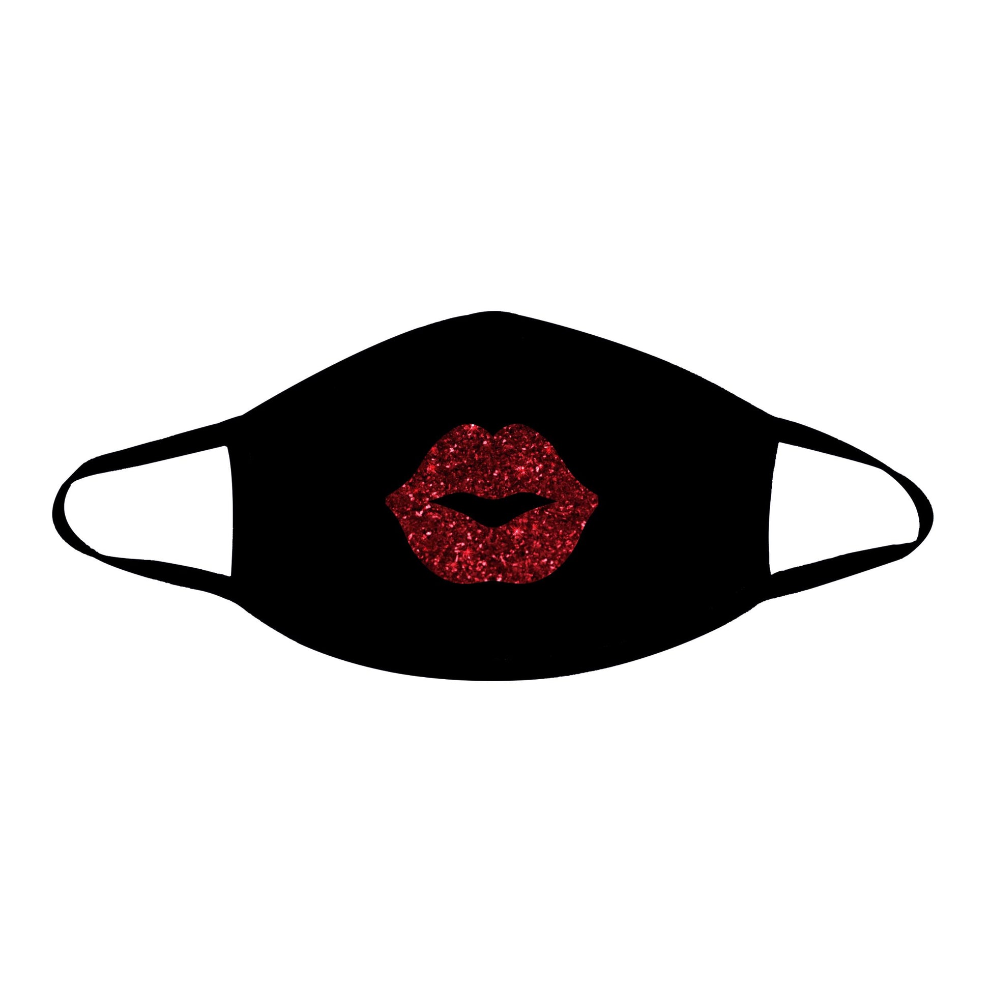 Pucker Up Red Glitter Lips Face Mask With Black Trim - Not Very Vanilla