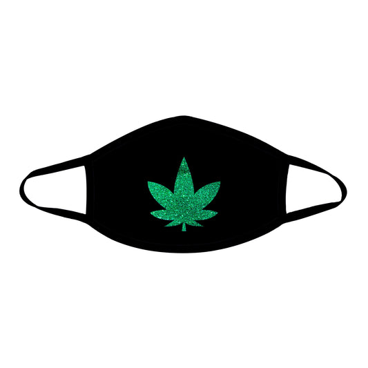 Dope Af Green Glitter Weed Leaf Black Face Mask With Black Trim - Not Very Vanilla