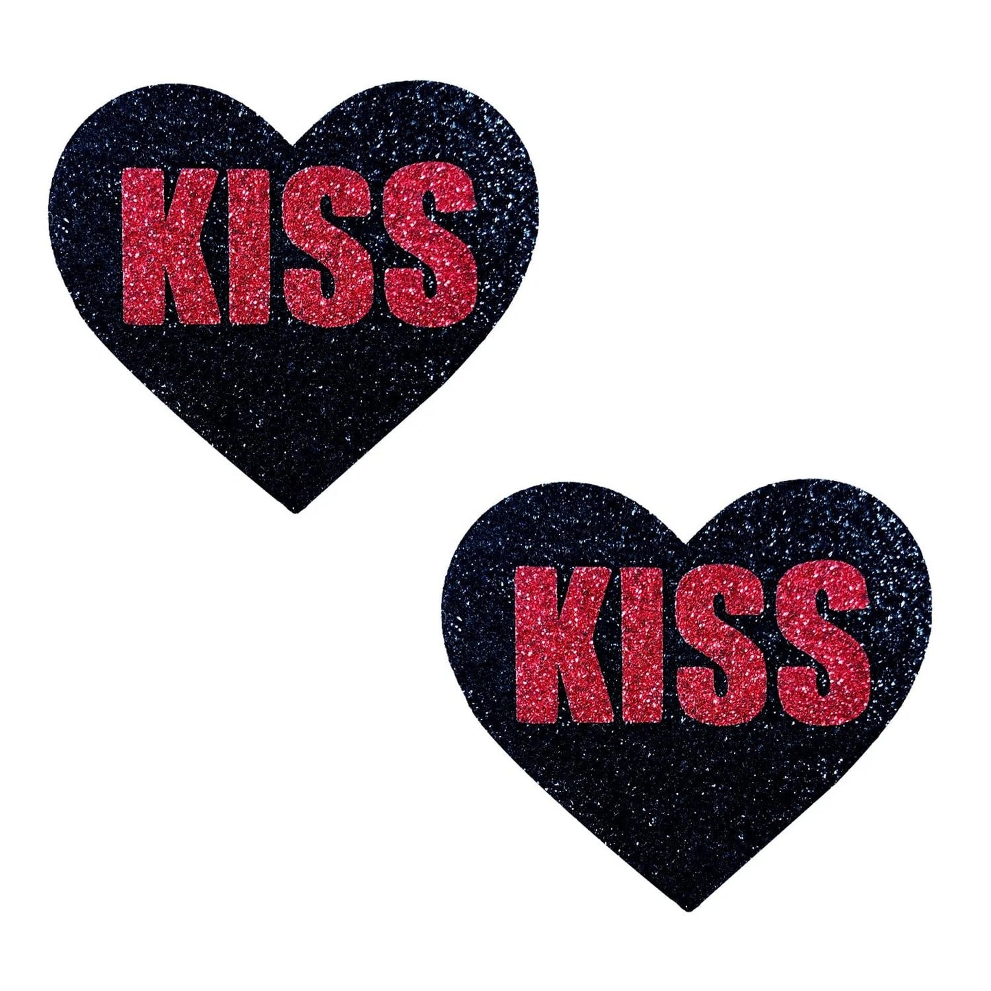 Kiss Red and Black Valentine Glitter Heart Nipple Cover Pasties - Not Very Vanilla