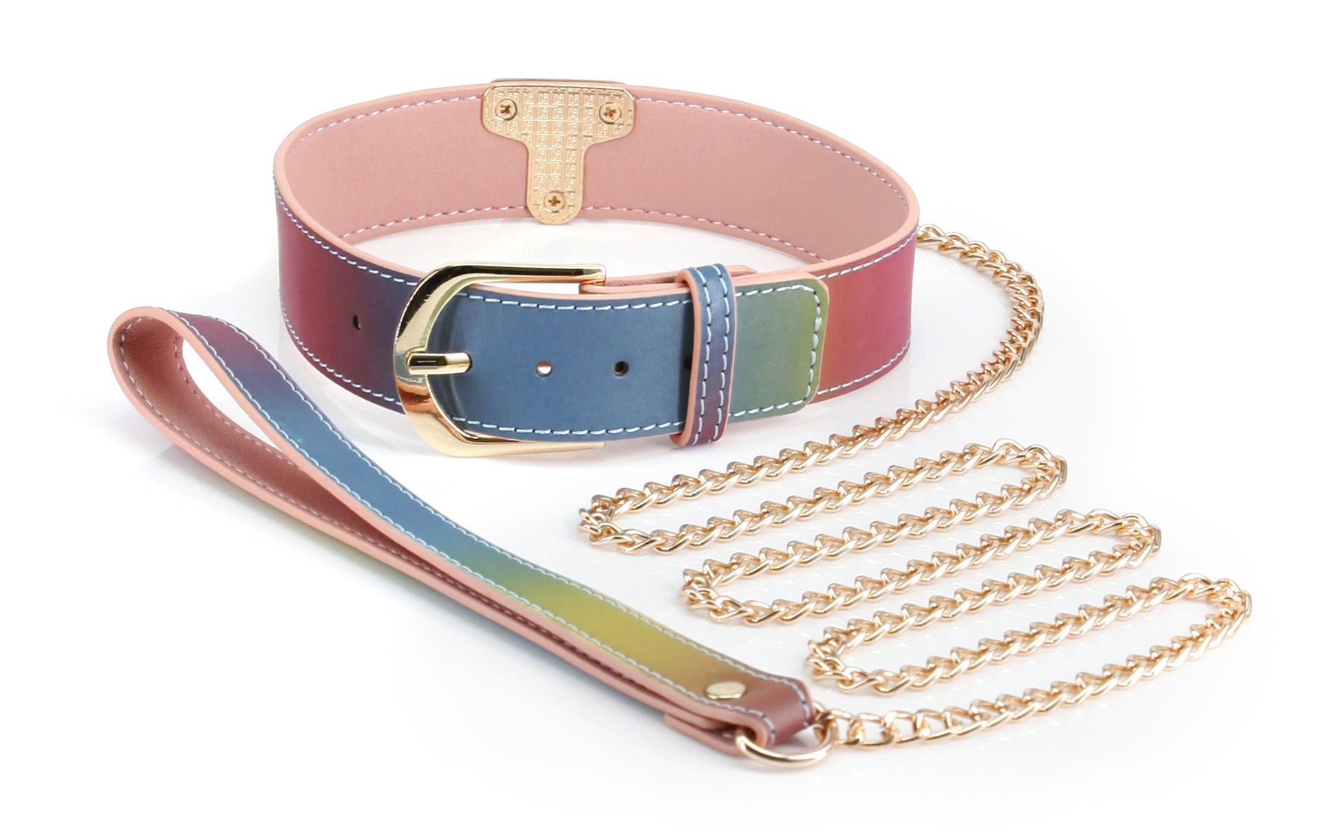 Spectra Bondage - Collar and Leash - Rainbow - Not Very Vanilla