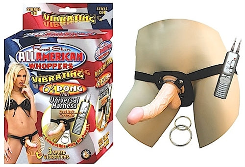 All American Whoppersvibrating 6.5-Inch Dong With Universasl Harness - Flesh - Not Very Vanilla