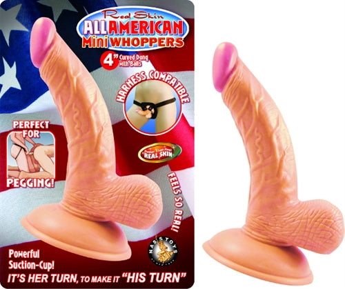 All American Mini Whoppers 4-Inch Curved Dong With Balls - Flesh - Not Very Vanilla