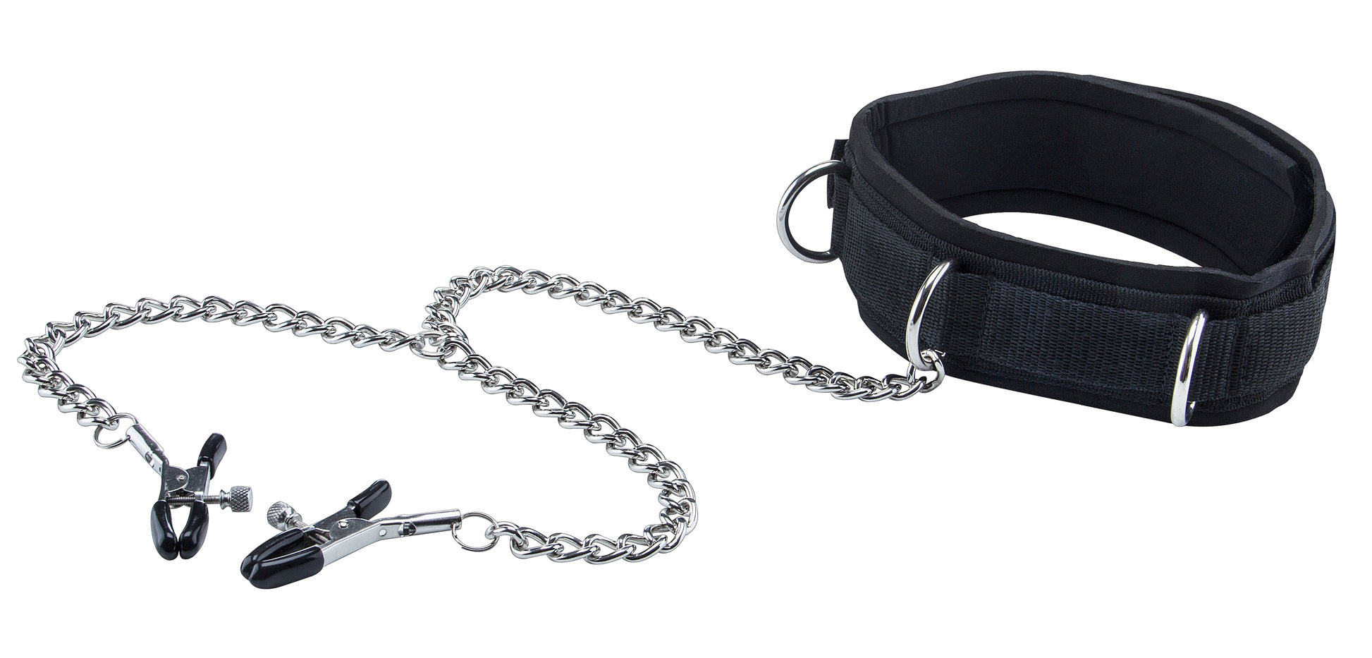 Velcro Collar With Nipple Clamps - Black - Not Very Vanilla