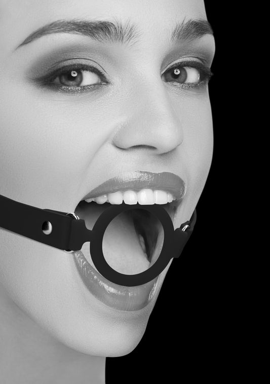 Silicone Ring Gag With Adjustable Bonded Leather Staps - Black - Not Very Vanilla