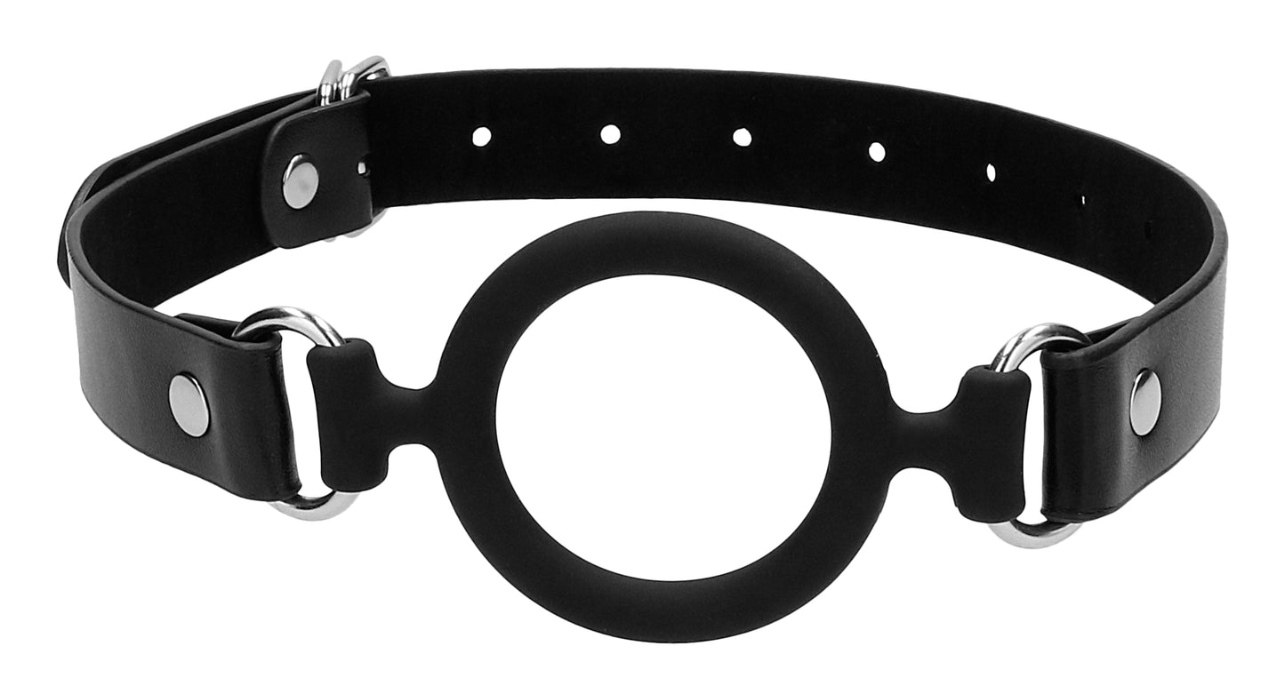 Silicone Ring Gag With Adjustable Bonded Leather Staps - Black - Not Very Vanilla