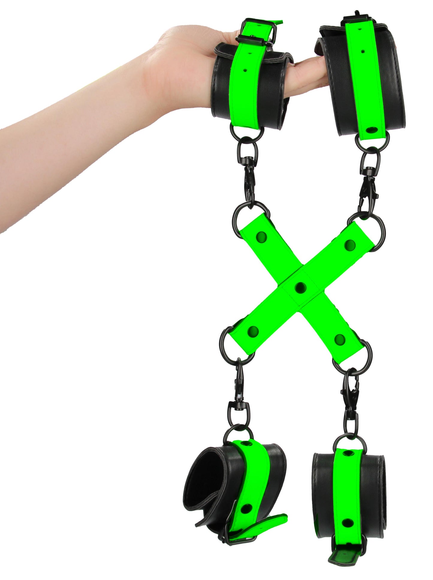 Hand and Ankle Cuffs With Hogtie - Glow in the Dark - Not Very Vanilla