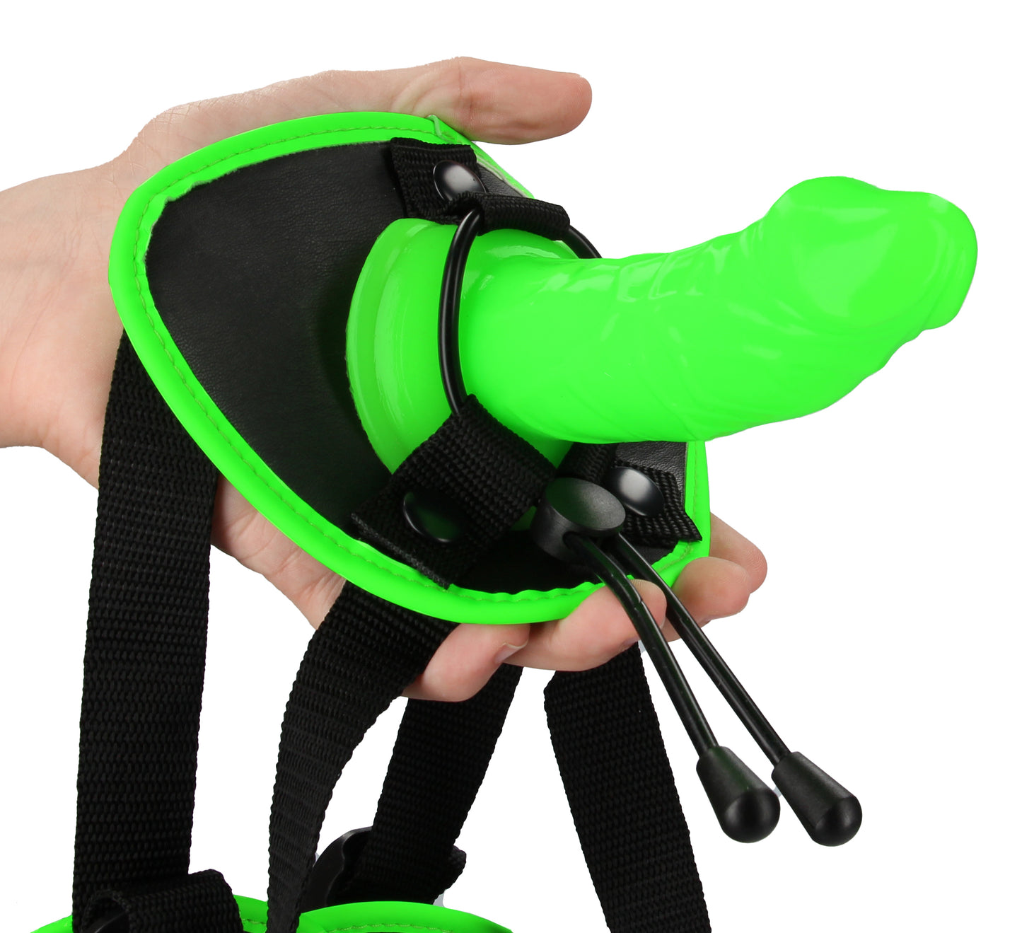 Bonded Leather Strap-on With Silicone Dildo 5.7 Inch - Glow in the Dark - Not Very Vanilla