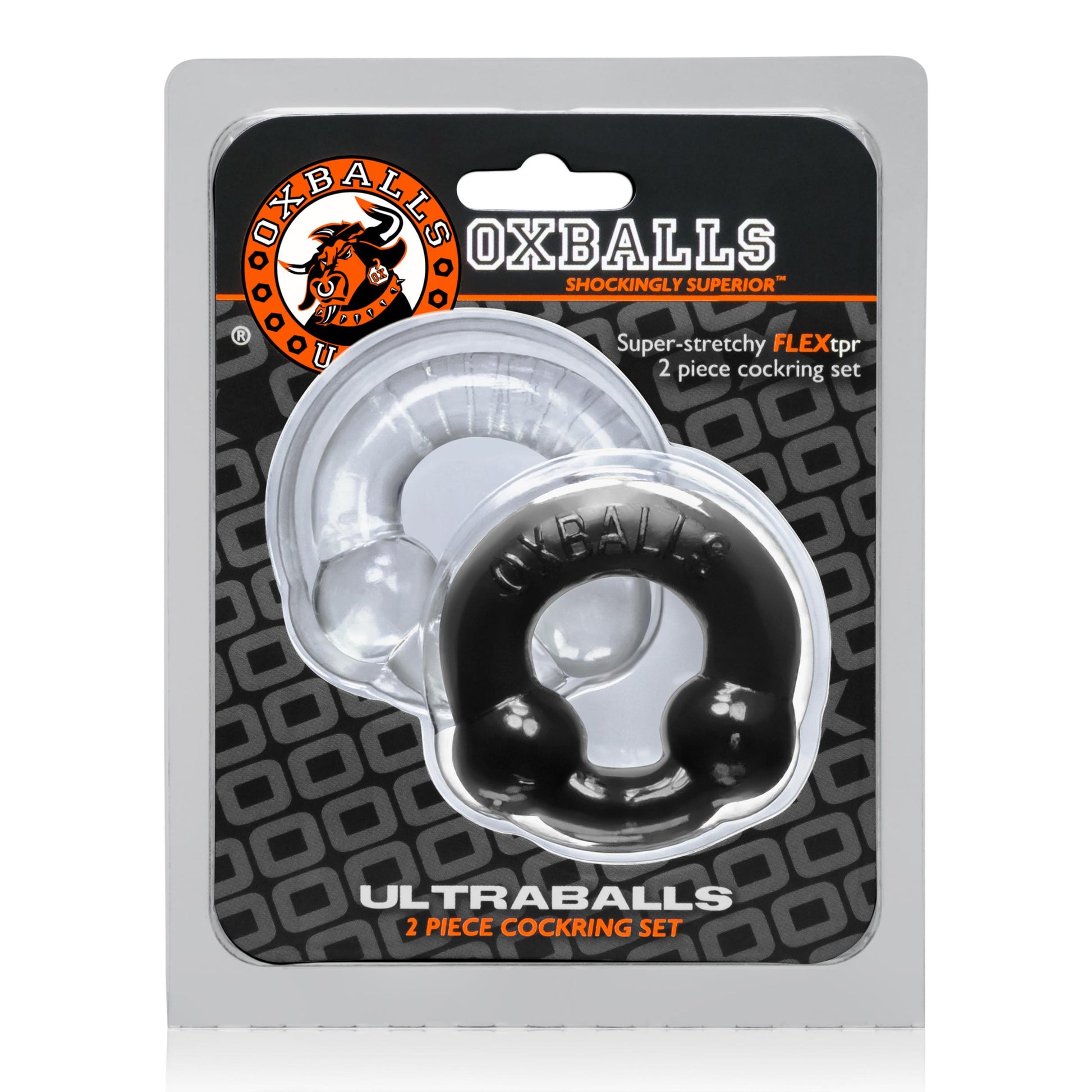 Ultraballs 2- Piece Cockring Set - Black & Clear - Not Very Vanilla