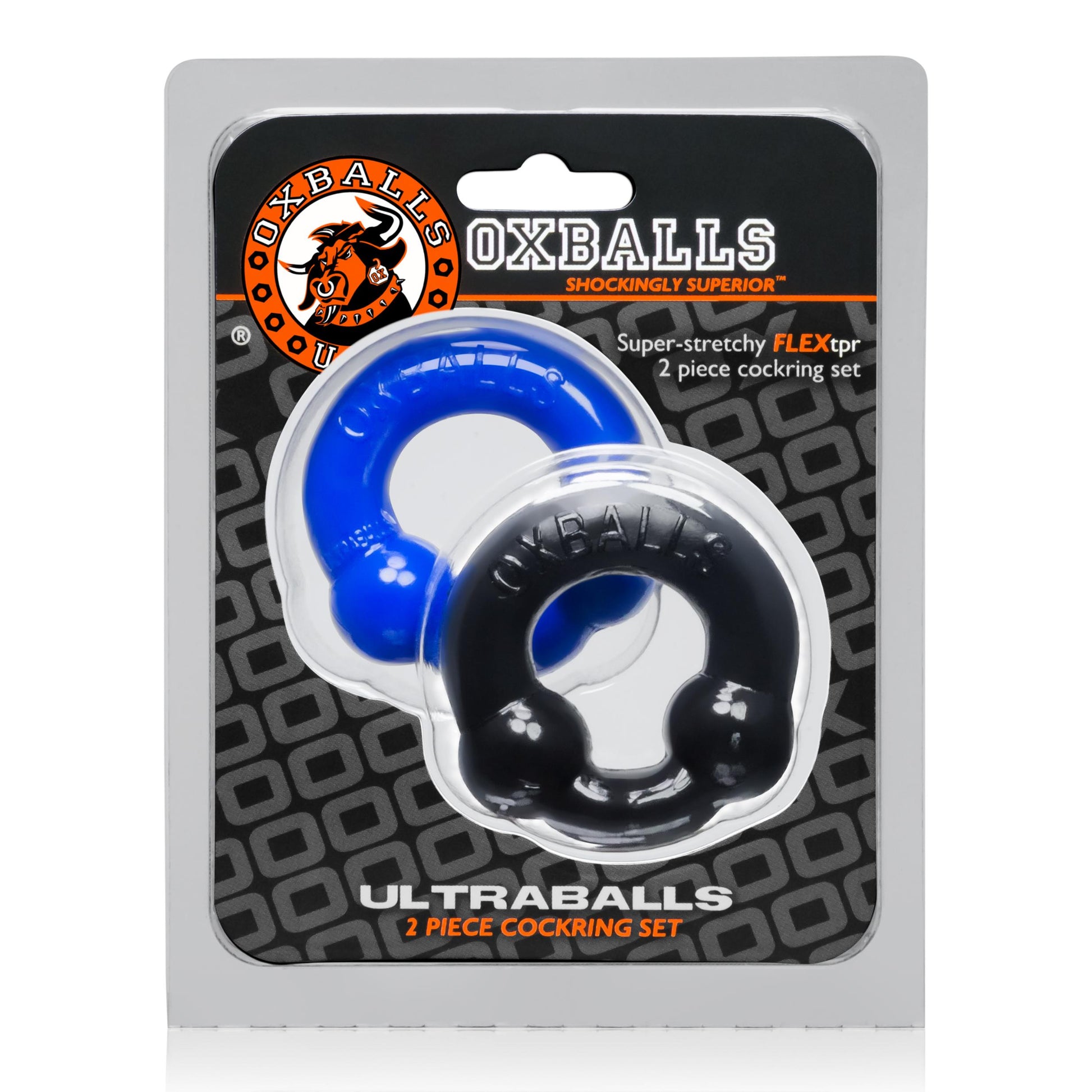 Ultraballs 2- Piece Cockring Set - Black & Police Blue - Not Very Vanilla