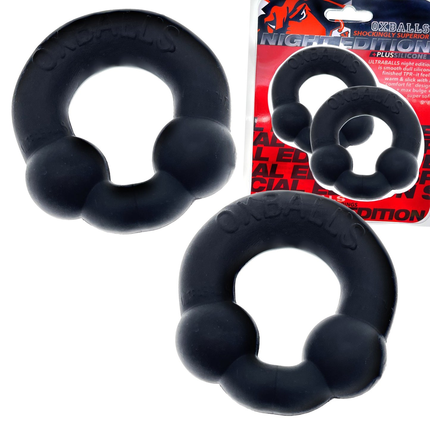 Ultraballs 2- Piece Cockring Set - Night Black - Not Very Vanilla