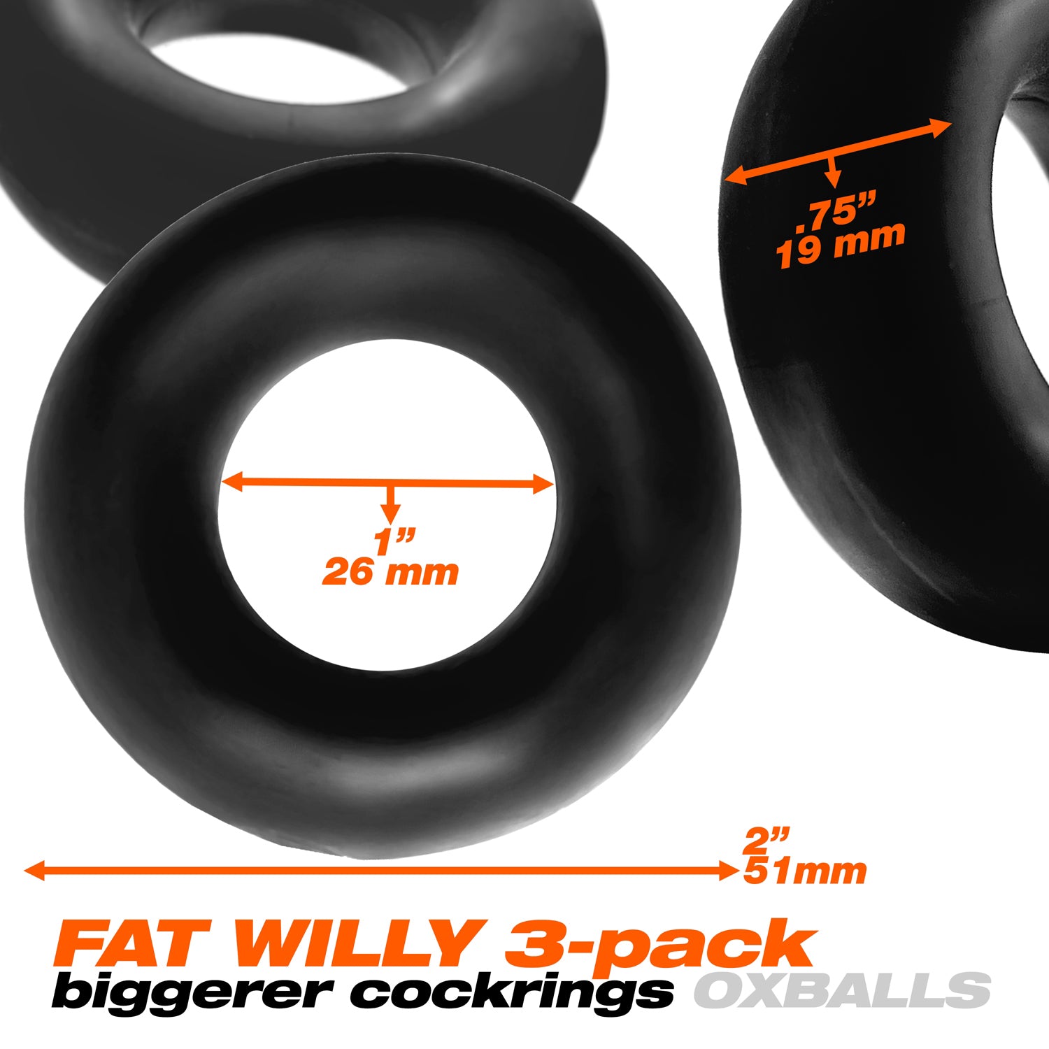 Fat Willy 3-Pack Jumbo C-Rings - Black - Not Very Vanilla