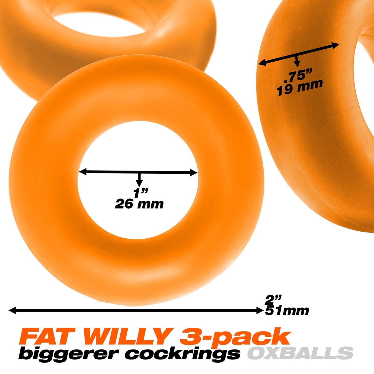 Fat Willy 3-Pack Jumbo Cockring - Orange - Not Very Vanilla