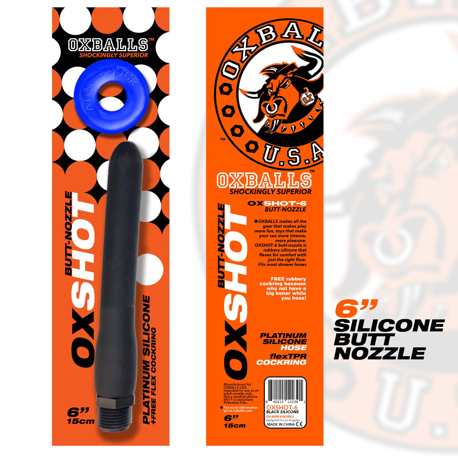 Oxshot - Butt-Nozzle Shower Hose 6 Inch - Black Blue - Not Very Vanilla